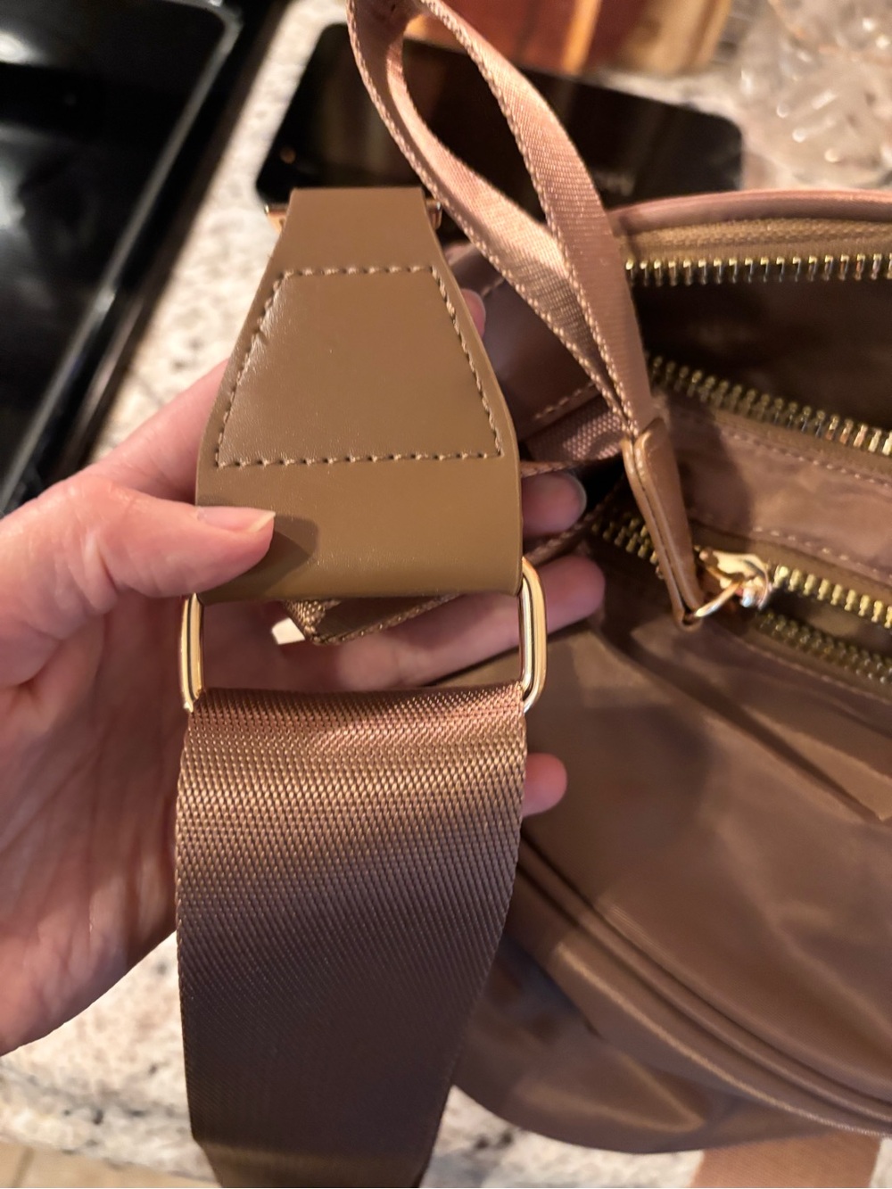 Women’s Brown Crossbody Bag with Gold Zippers - Picture 7 of 8